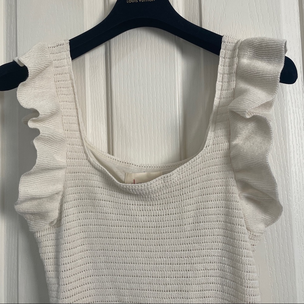 Nwt Anthropologie Ruffled Pointelle Mini Dress Off White Cream Summer spring - Picture 7 of 11